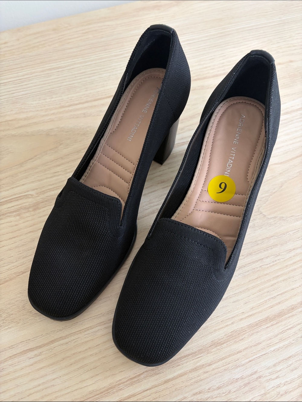 Adrienne Vittadini Black Knit Block Heel Pumps